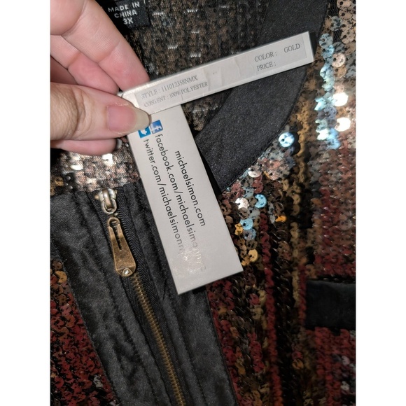 Michael Simon Glitter Top Womens Size 3X Gold Silver Black Sequin Full Zip Glam - Picture 5 of 7